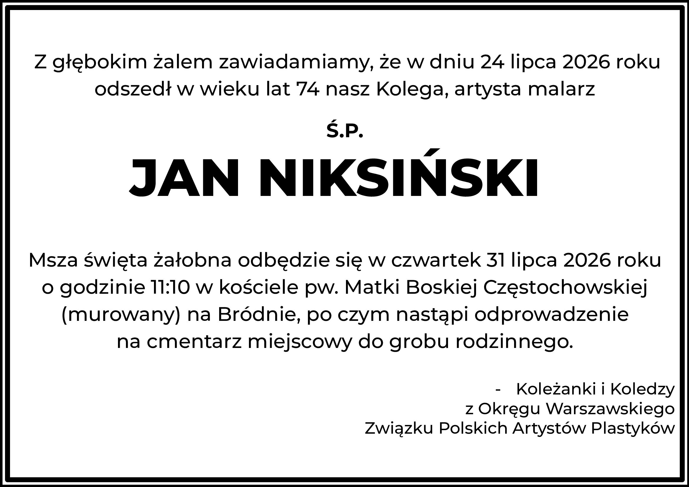 Nekrolog Jan Niksiński